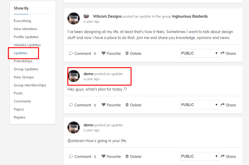 BuddyPress Activity Filter Plugin