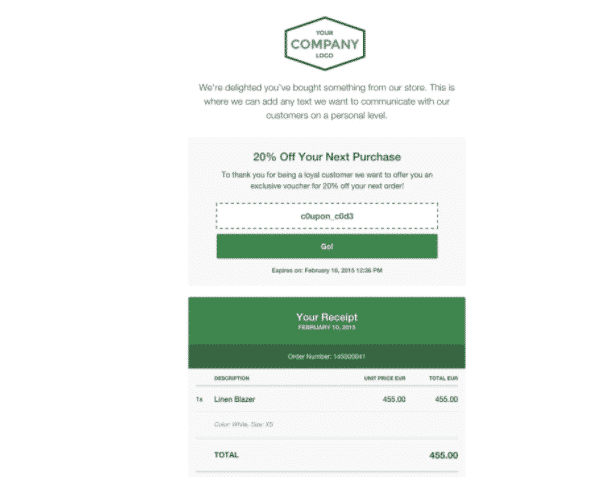 custom email receipt