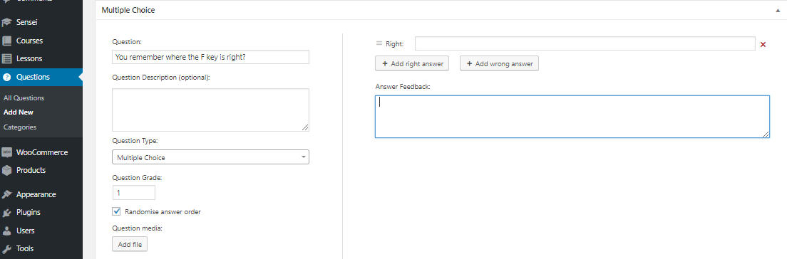 Create Question in Sensei
