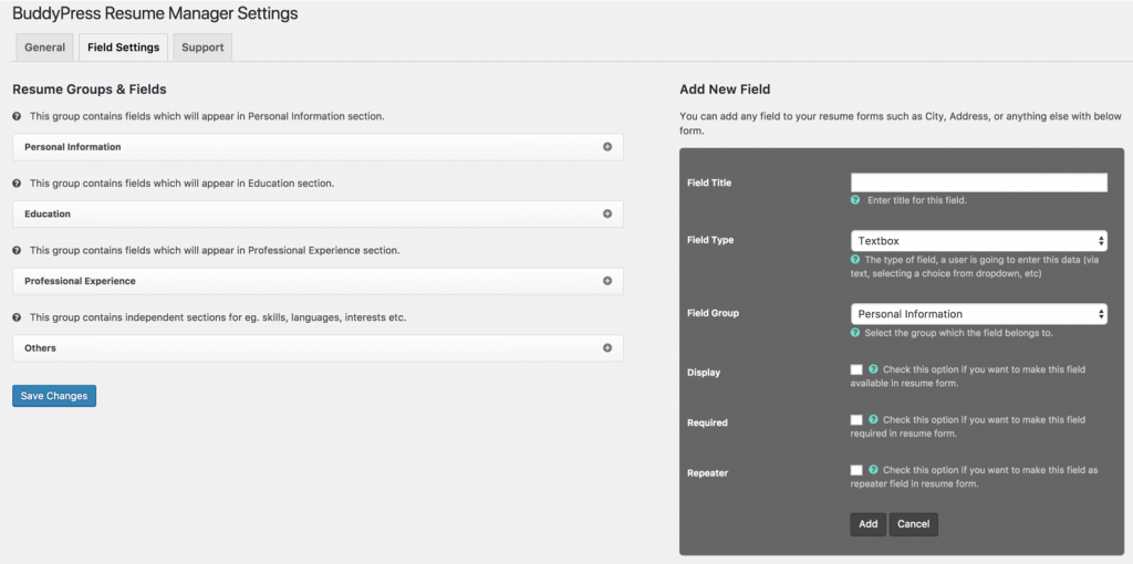 BuddyPress Resume Manager Plugin