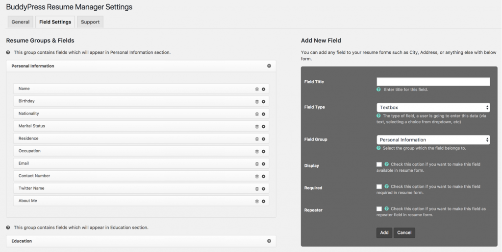 BuddyPress Resume Manager Plugin