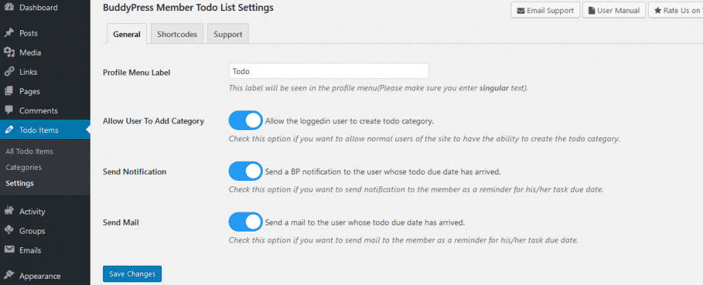 BuddyPress User Todo List Plugin