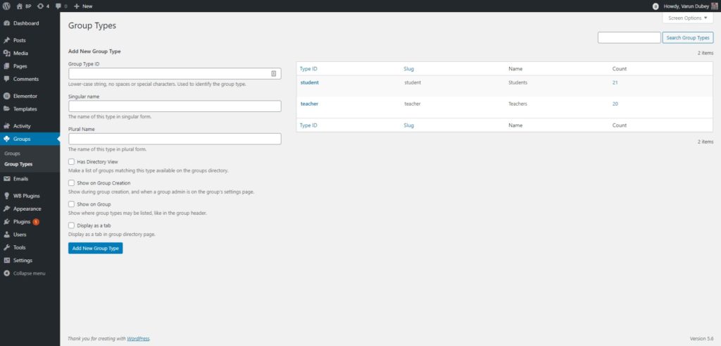 BuddyPress Create Group Type