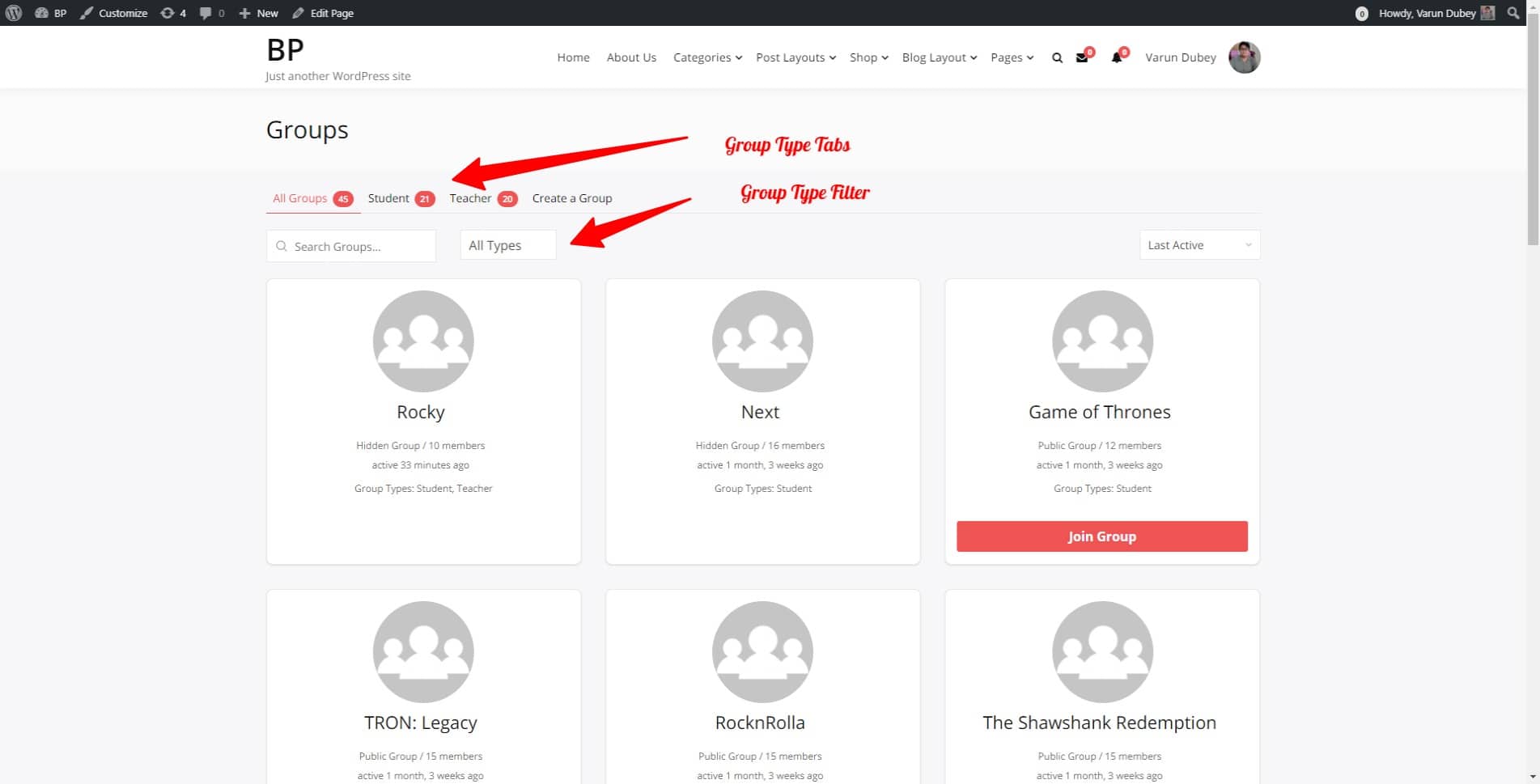 buddypress create group type