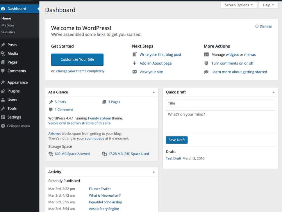 WordPress admin panel