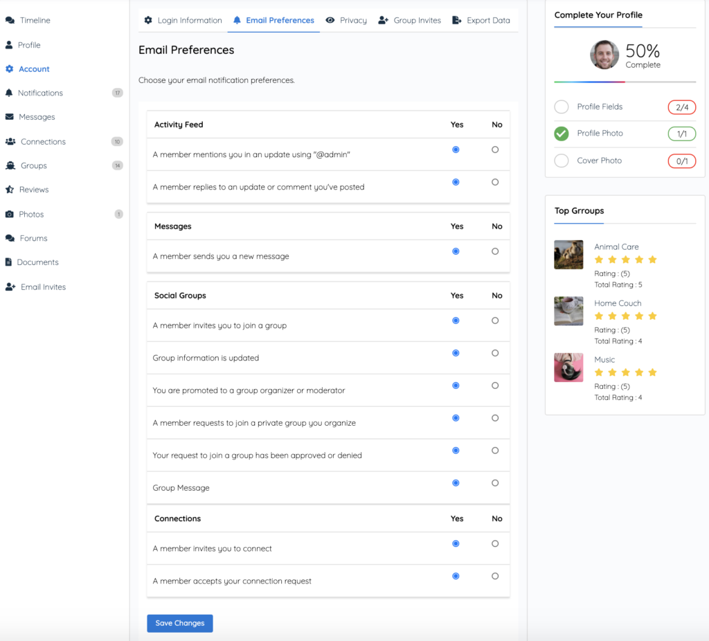 BuddyPress BuddyBoss Email Notification setting