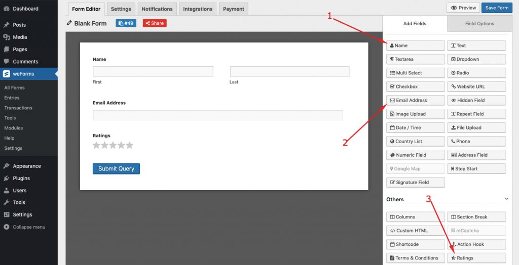 name email address rating