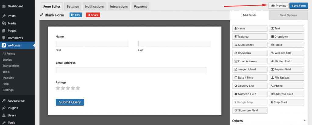 weforms preview