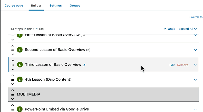 learndash course builder, add new topic in learndash