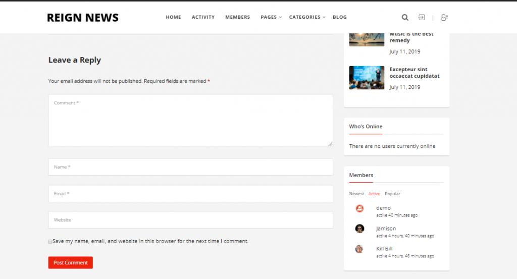 Social News Website Comments