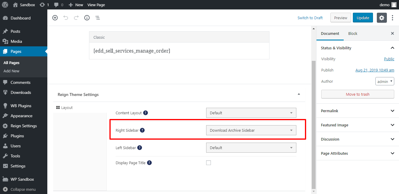 service status widget