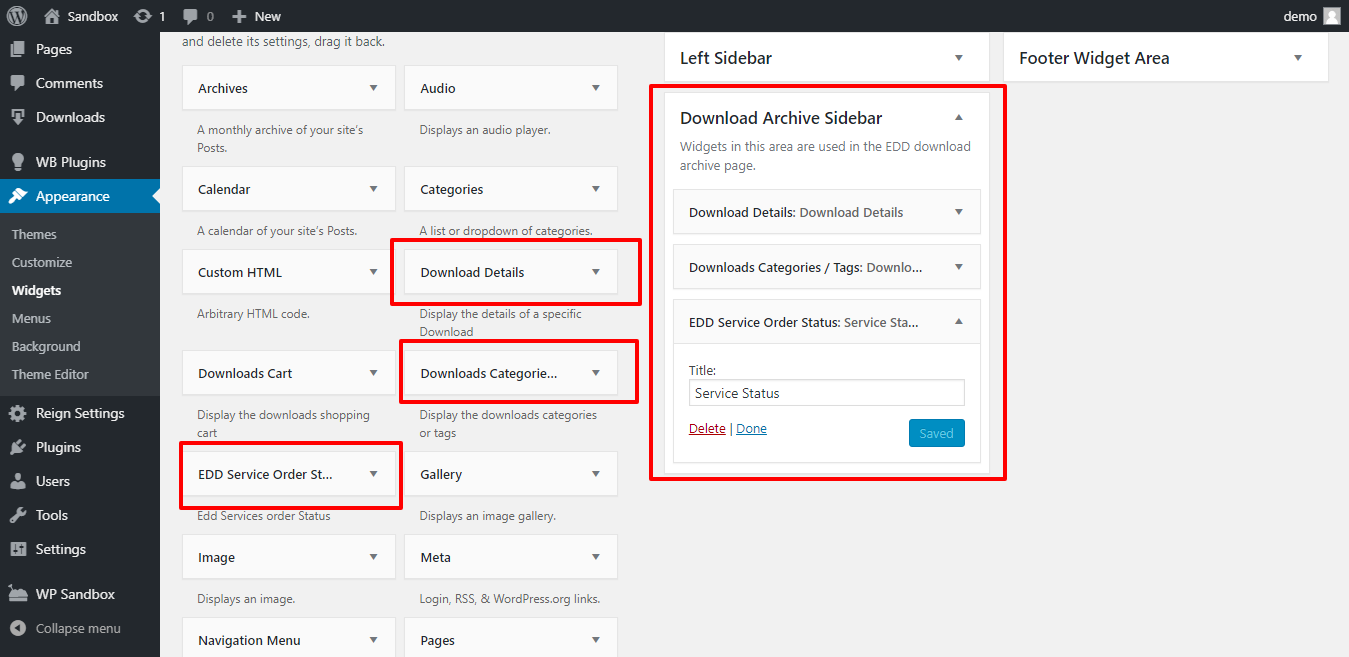 service status widget