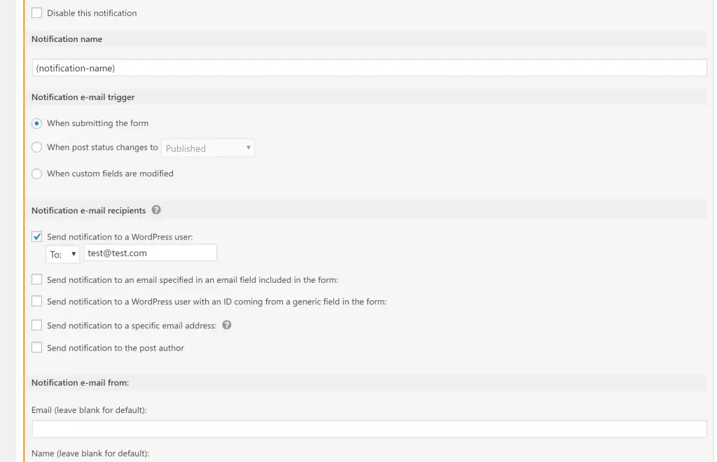 email notification configuration