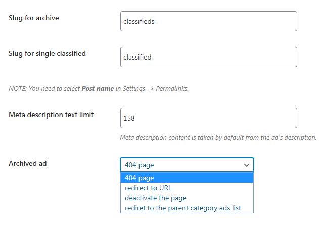 SEO settings