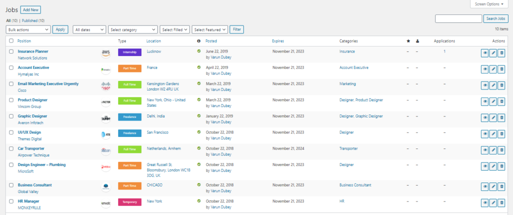 Job application management using Job Manager