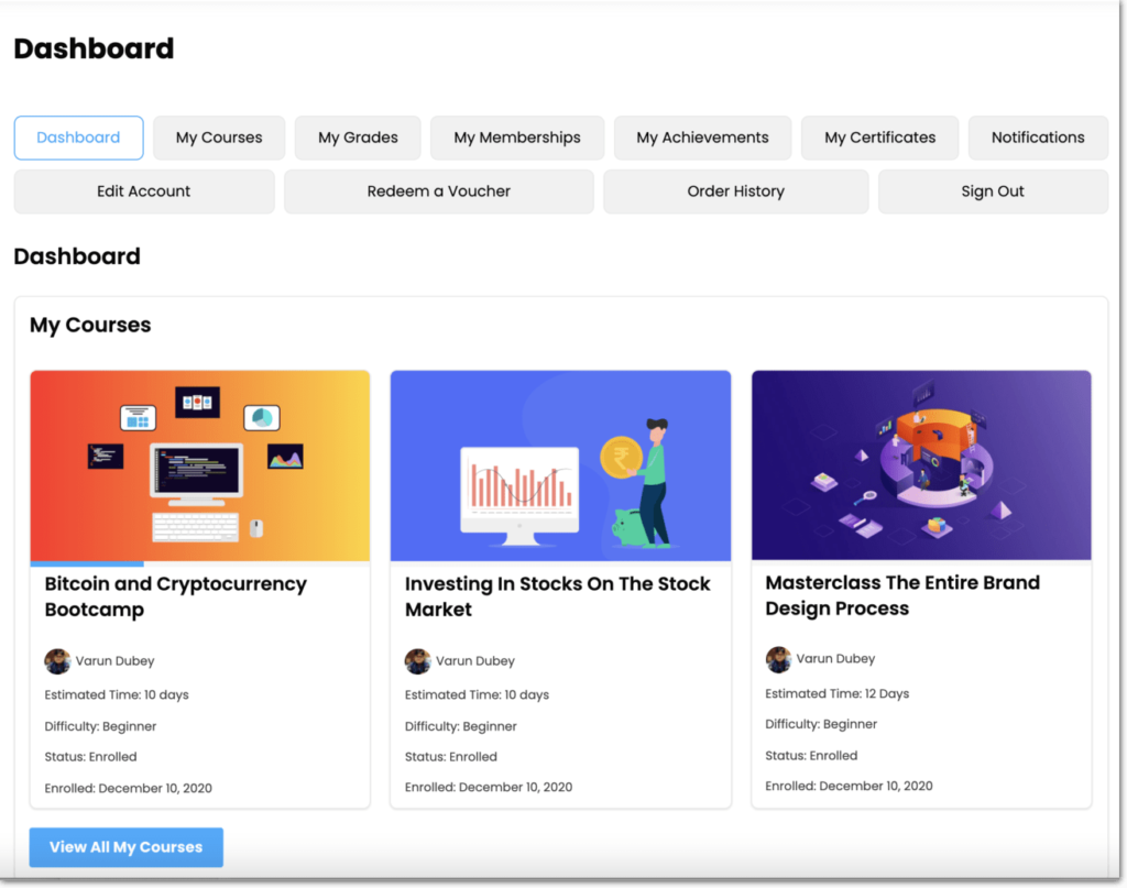 Free LifterLMS Theme Dashboard Layout