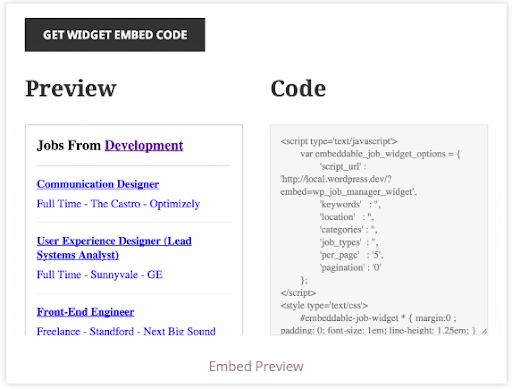 Embeddable Job Widget