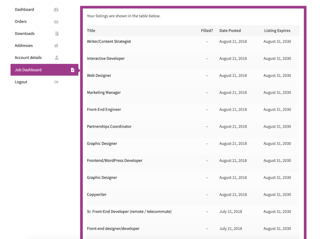 Single Job Dashboard for the WooCommerce plugin
