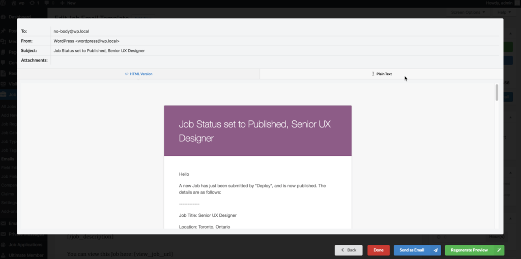 WP Job Manager Emails