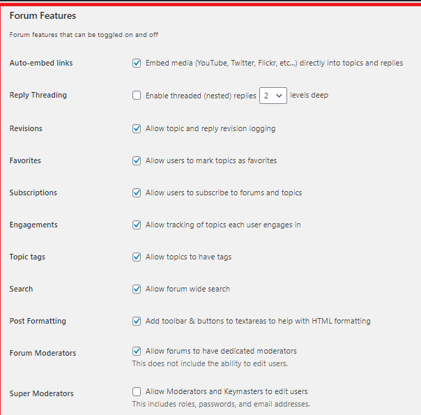 bbpress forum features: