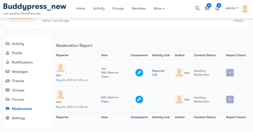 BuddyPress Moderation Pro plugin