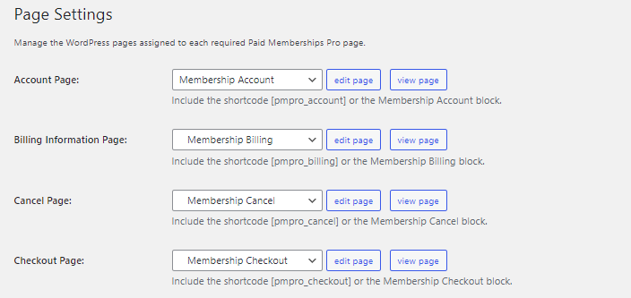 Configuration of pages