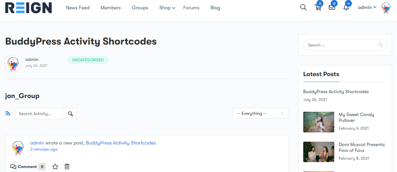 Activity Shortcode