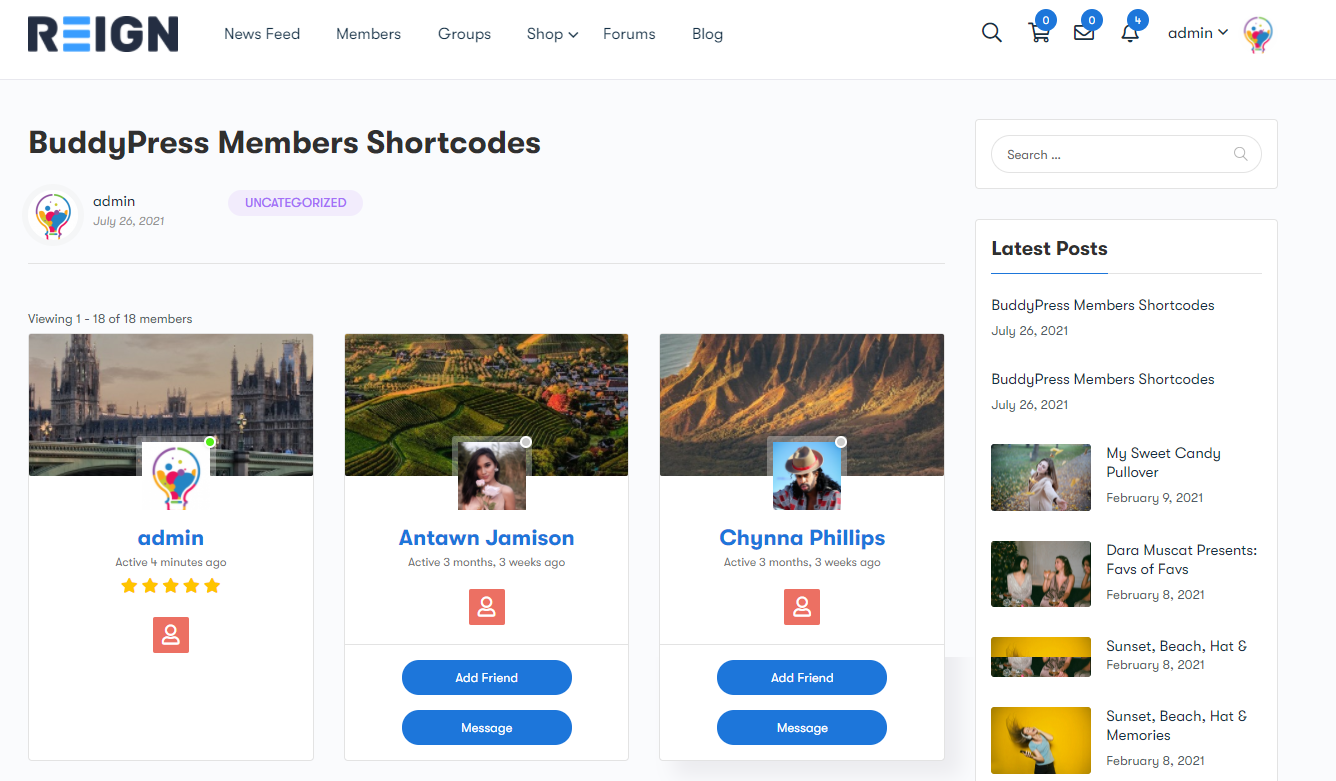 Members Shortcode