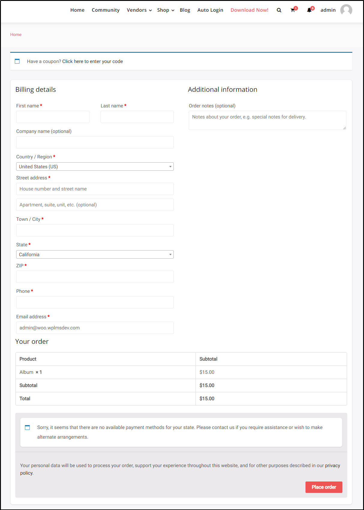 Checkout Page