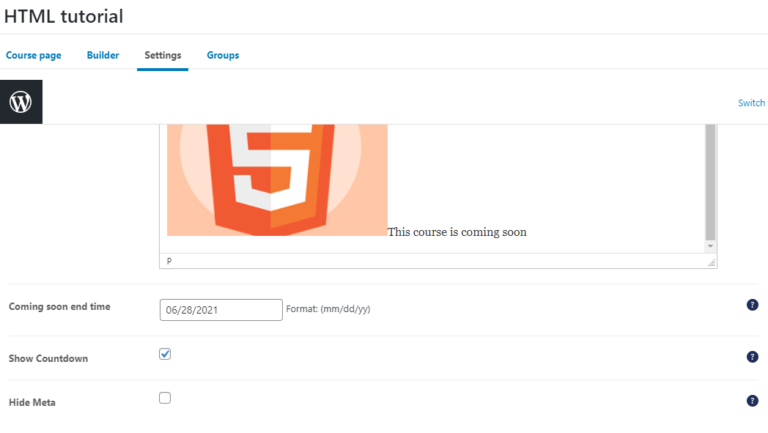 HTML Coming Soon Course