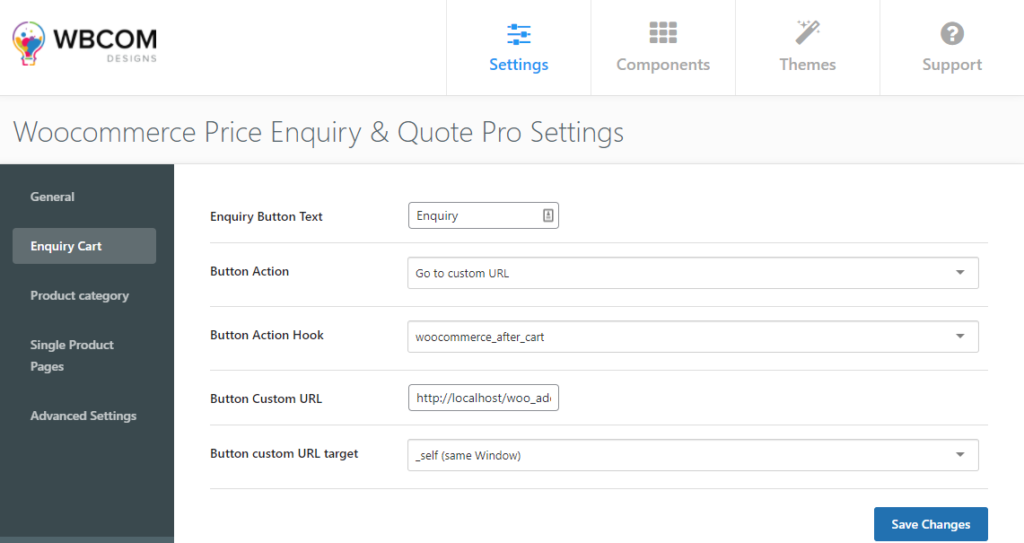 Enquiry cart settings