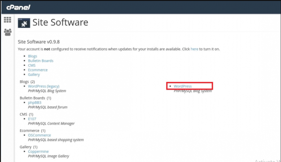 WordPress cPanel