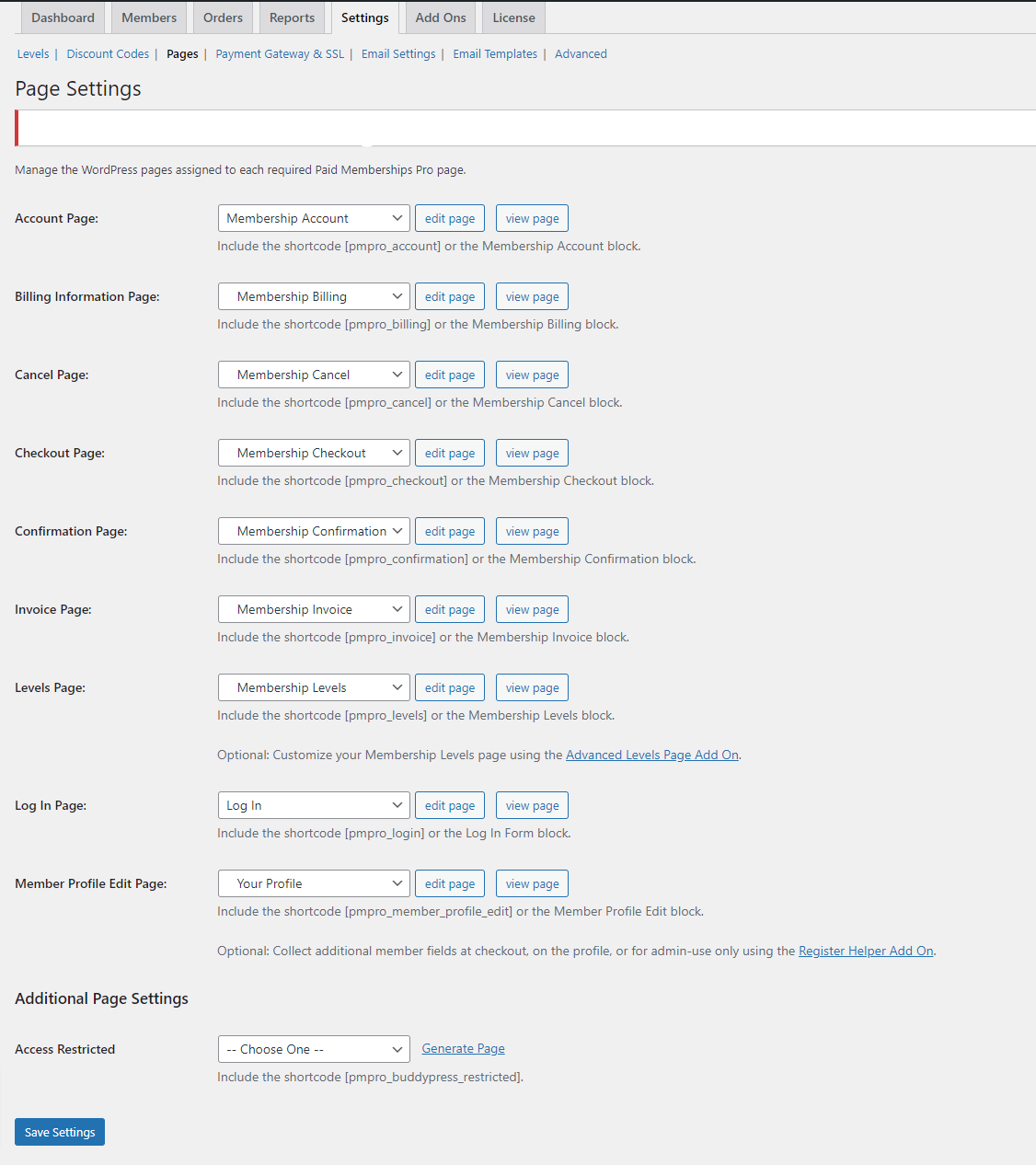 Configure Page Settings