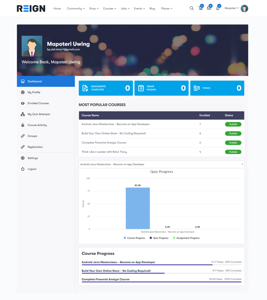 Learndash - Frontend Student Dashboard