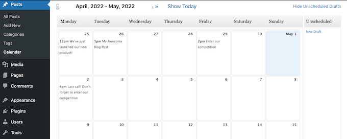 editorial calendar wordpress