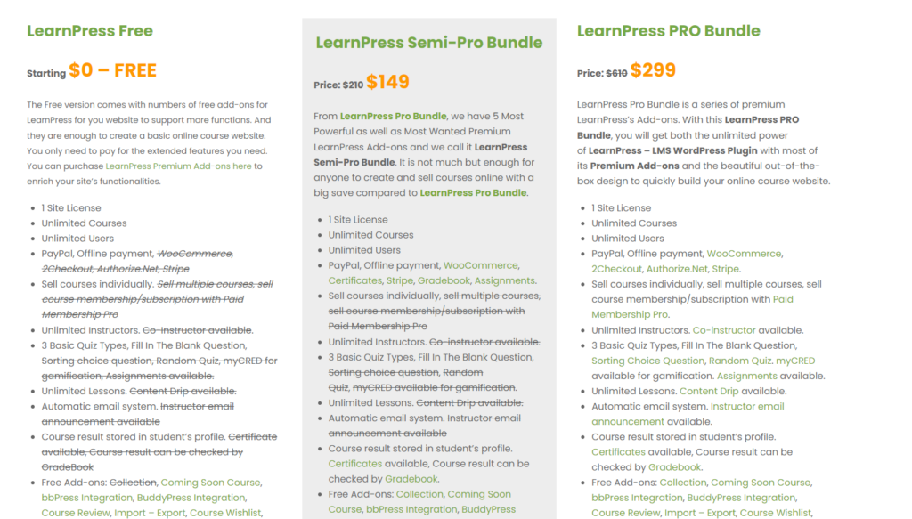 Learnpress pricing