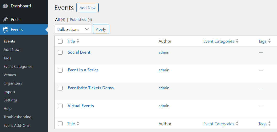 event calendar settings