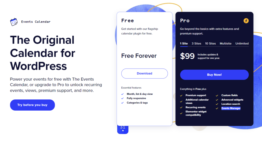 The event calendar plugin pricing 