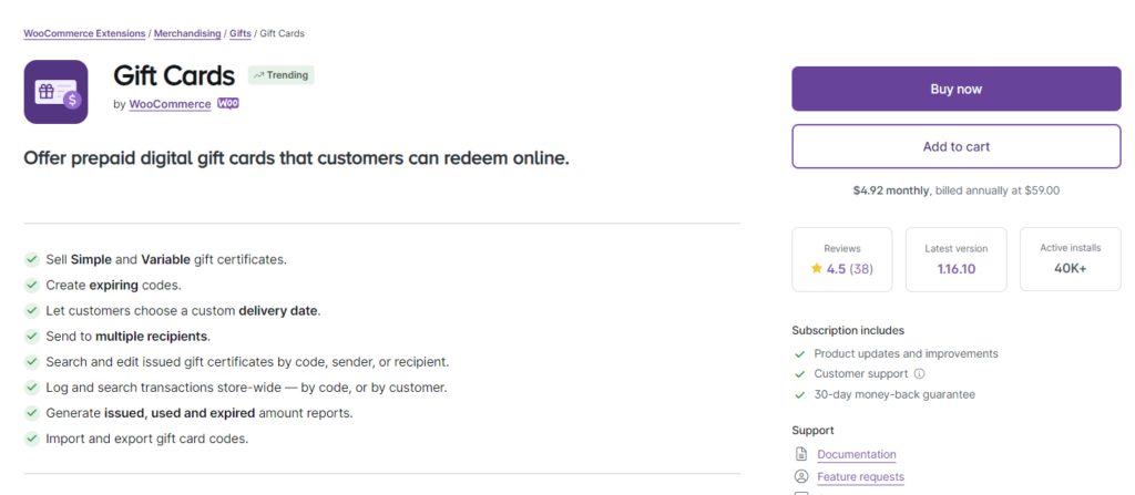 Gift Cards by WooCommerce Plugin