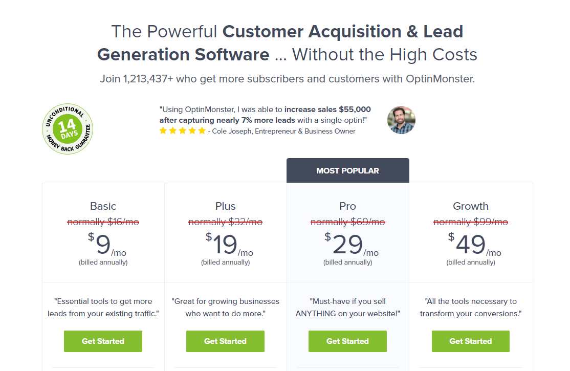 OptinMonster Pricing- OptinMonster Vs Popup Maker Vs Elementor Pro