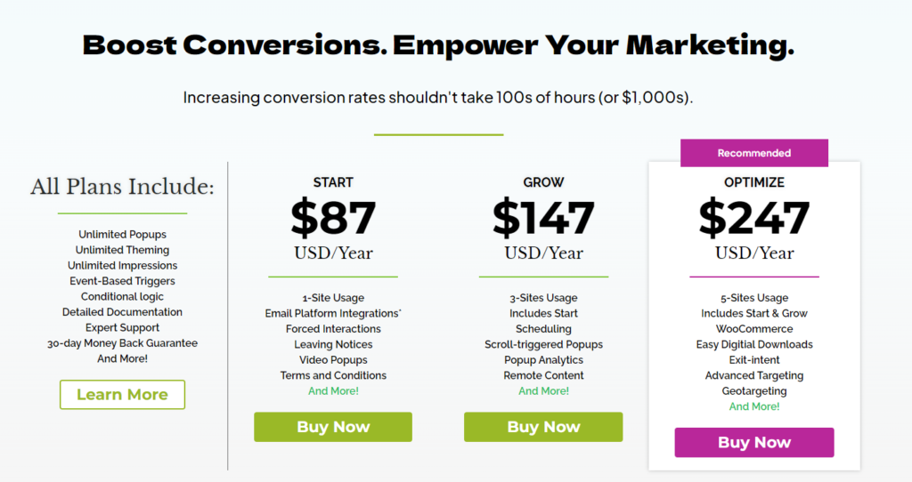 Popup maker pricing 