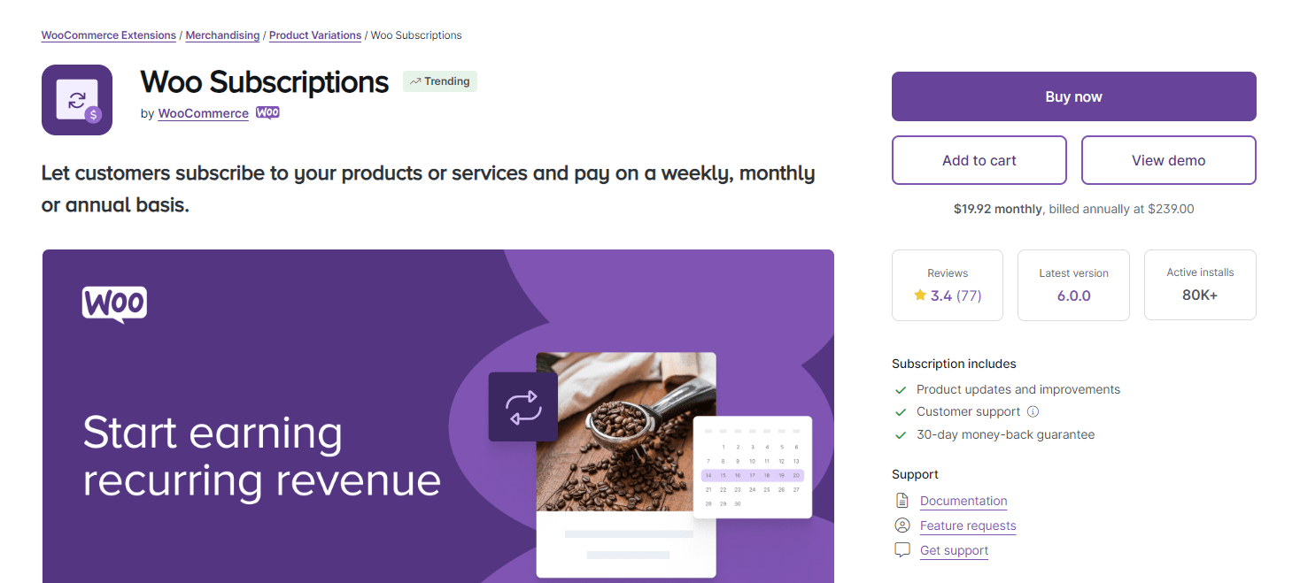 Woo Subscriptions plugin
