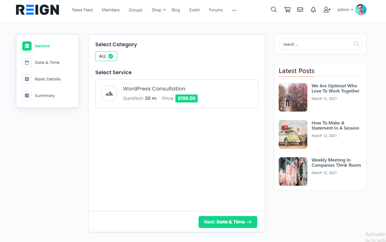 Appointment booking page