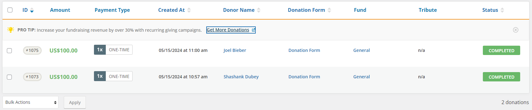 Donation reporting 