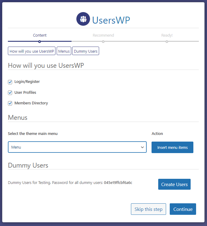 UserWP Configration