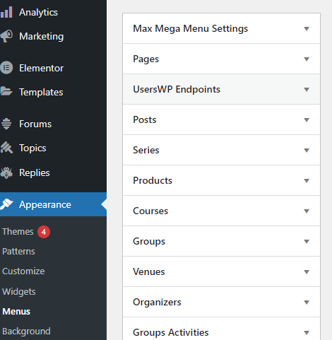 UserWp menu link