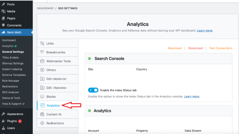 Rank Math Google Analytics