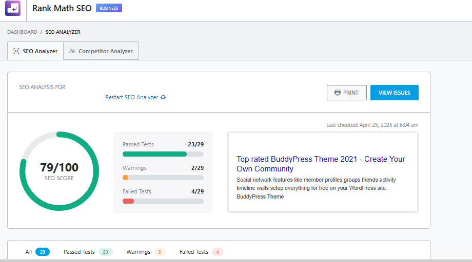 Rank Math SEO Analysis Tool