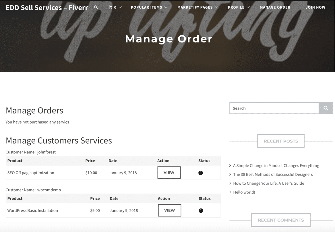 Manage Services - Easy Digital Download