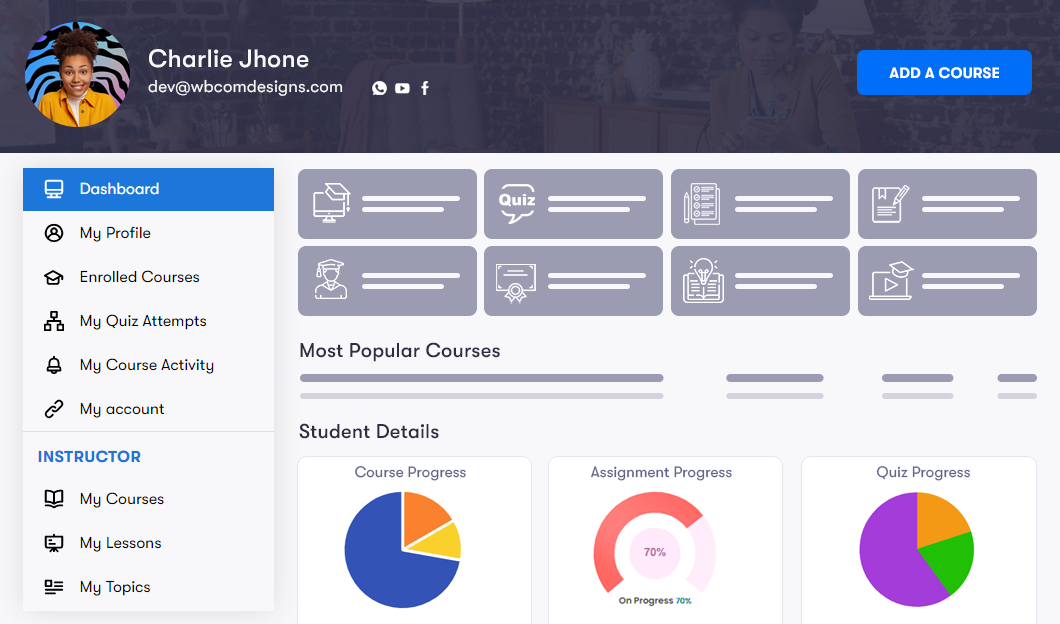 LearnDash Dashboard with Front-End Course Builder